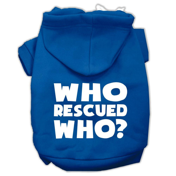 Who Rescued Who Screen Print Pet Hoodies Blue Size Sm (10)