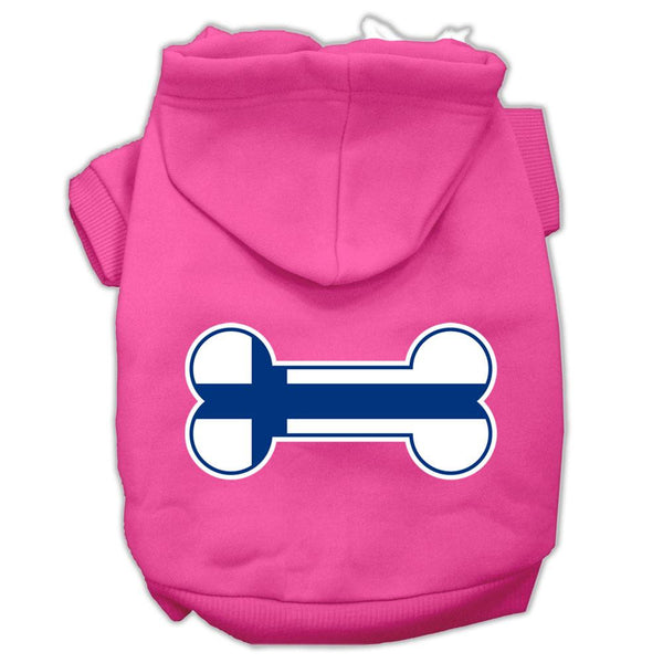 Bone Shaped Finland Flag Screen Print Pet Hoodies Bright Pink Size S (10)