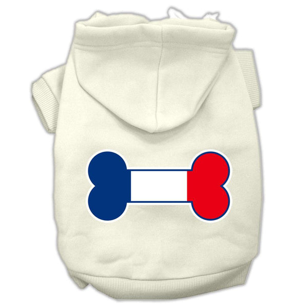 Bone Shaped France Flag Screen Print Pet Hoodies Cream Size L (14)