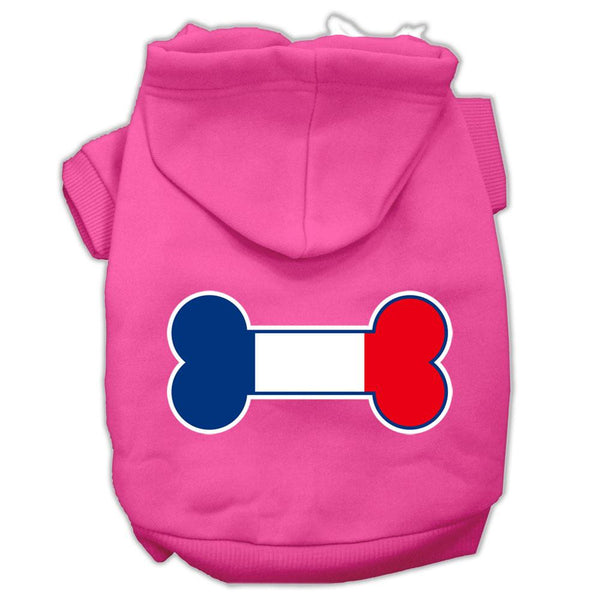 Bone Shaped France Flag Screen Print Pet Hoodies Bright Pink Size M (12)