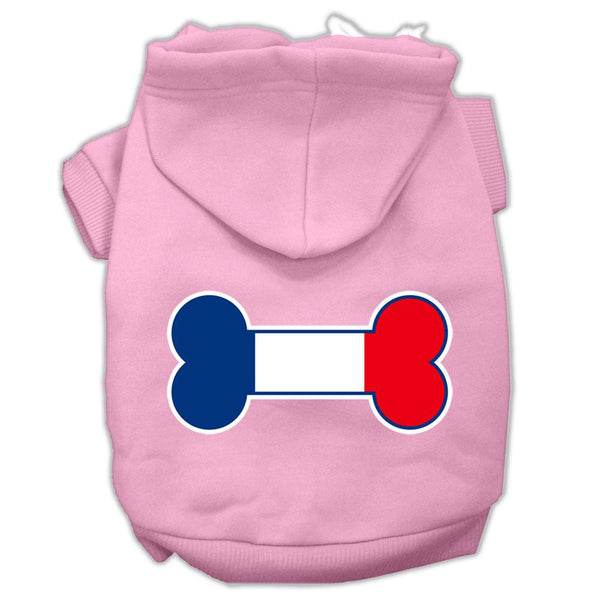 Bone Shaped France Flag Screen Print Pet Hoodies Light Pink Size M (12)