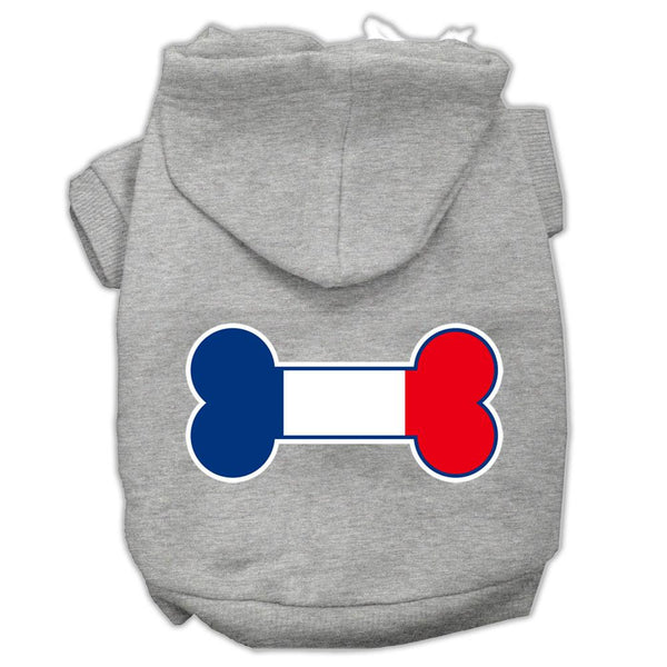 Bone Shaped France Flag Screen Print Pet Hoodies Grey XS (8)