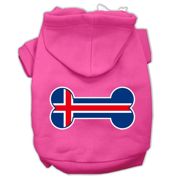 Bone Shaped Iceland Flag Screen Print Pet Hoodies Bright Pink Size S (10)