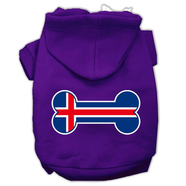 Bone Shaped Iceland Flag Screen Print Pet Hoodies Purple Size XS (8)