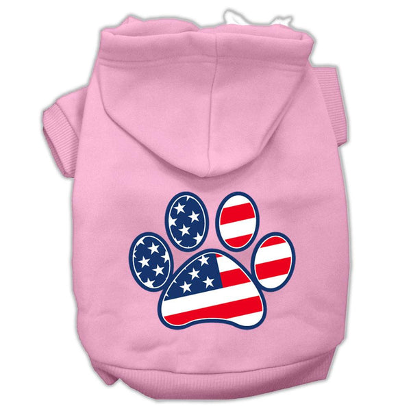 Patriotic Paw Screen Print Pet Hoodies Light Pink Size XS (8)