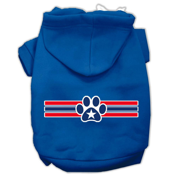 Patriotic Star Paw Screen Print Pet Hoodies Blue Size Sm (10)