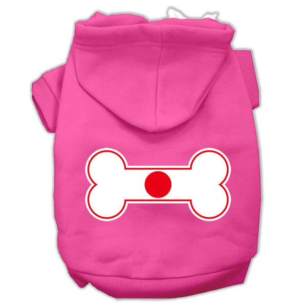 Bone Shaped Japan Flag Screen Print Pet Hoodies Bright Pink Size XS (8)