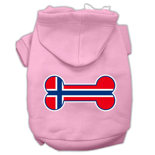 Bone Shaped Norway Flag Screen Print Pet Hoodies Light Pink Size S (10)