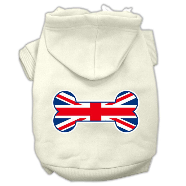 Bone Shaped United Kingdom (Union Jack) Flag Screen Print Pet Hoodies Cream Size L (14)