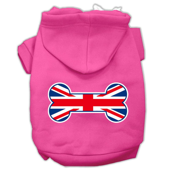 Bone Shaped United Kingdom (Union Jack) Flag Screen Print Pet Hoodies Bright Pink M (12)