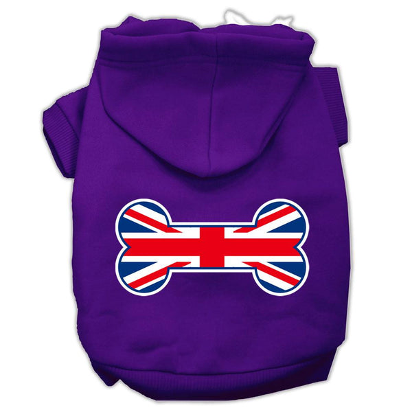 Bone Shaped United Kingdom (Union Jack) Flag Screen Print Pet Hoodies Purple Size M (12)