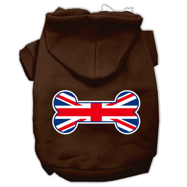 Bone Shaped United Kingdom (Union Jack) Flag Screen Print Pet Hoodies Brown Size XL (16)