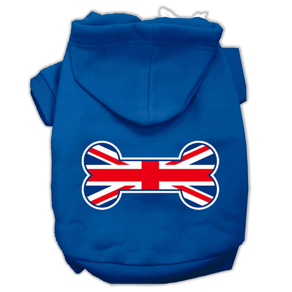 Bone Shaped United Kingdom (Union Jack) Flag Screen Print Pet Hoodies Blue Size XS (8)