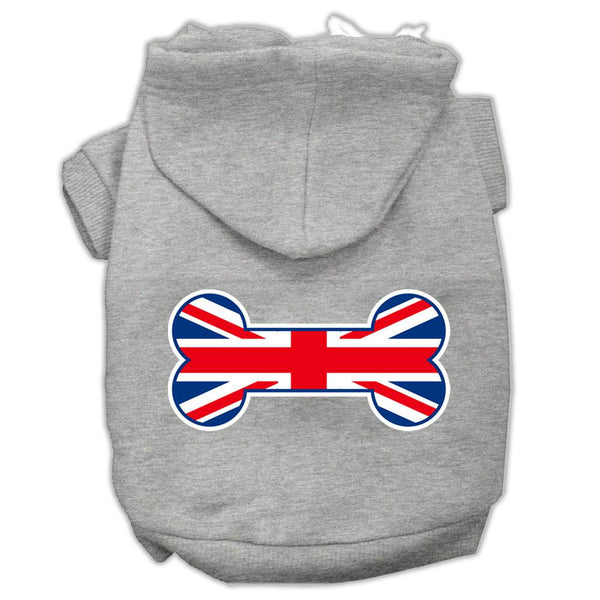 Bone Shaped United Kingdom (Union Jack) Flag Screen Print Pet Hoodies Grey XS (8)