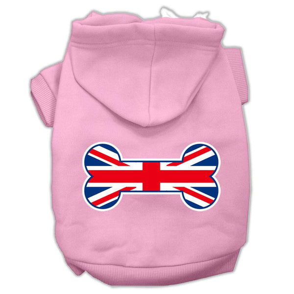 Bone Shaped United Kingdom (Union Jack) Flag Screen Print Pet Hoodies Light Pink Size XS (8)