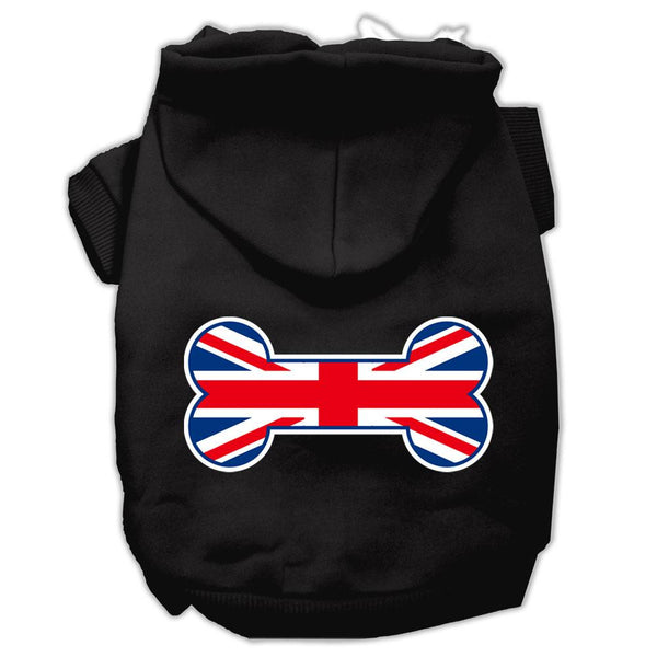 Bone Shaped United Kingdom (Union Jack) Flag Screen Print Pet Hoodies Black Size XXL (18)