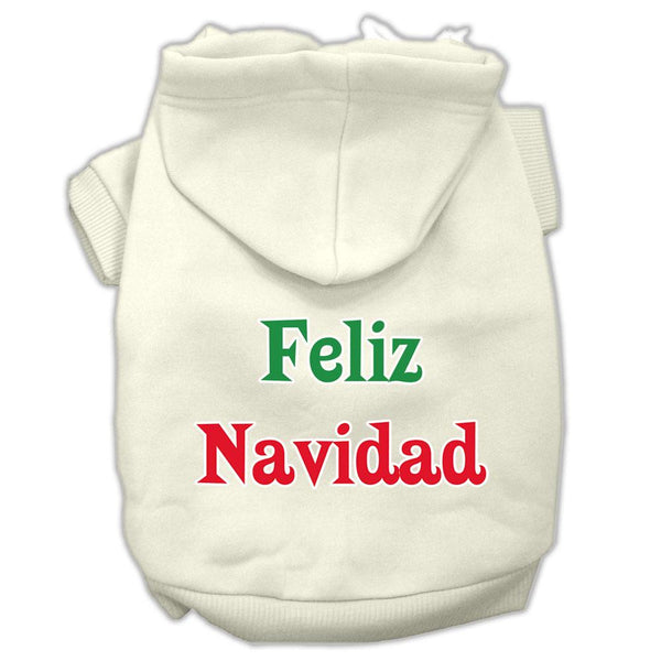 Feliz Navidad Screen Print Pet Hoodies Cream Size L (14)