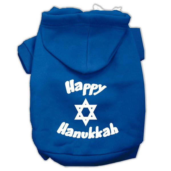 Happy Hanukkah Screen Print Pet Hoodies Blue Size Lg (14)