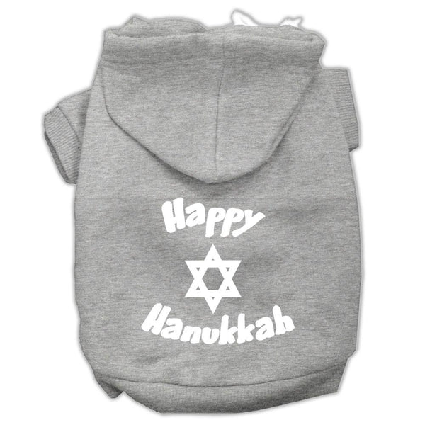 Happy Hanukkah Screen Print Pet Hoodies Grey Size Lg (14)