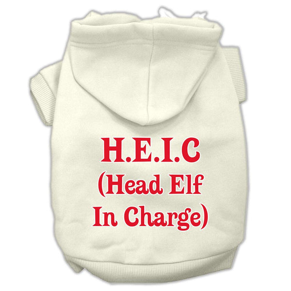 Head Elf In Charge Screen Print Pet Hoodies Cream Size Sm (10)