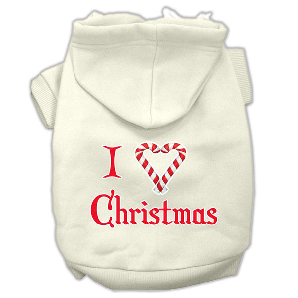 I Heart Christmas Screen Print Pet Hoodies Cream Size XS (8)