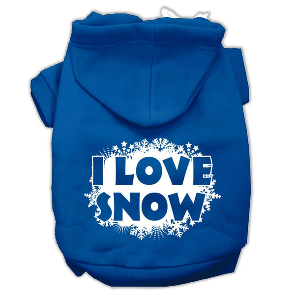 I Love Snow Screenprint Pet Hoodies Blue Size Lg (14)