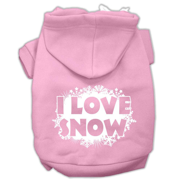 I Love Snow Screenprint Pet Hoodies Light Pink Size XS (8)