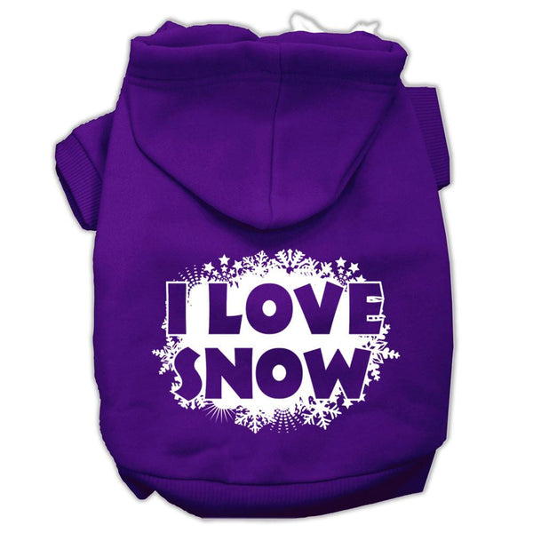 I Love Snow Screenprint Pet Hoodies Purple Size XS (8)