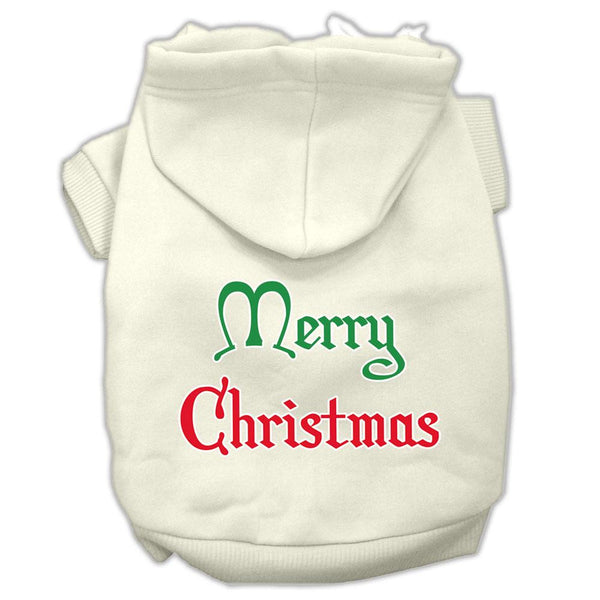 Merry Christmas Screen Print Pet Hoodies Cream Size XS (8)