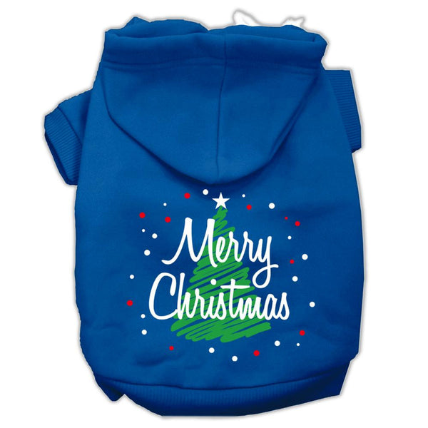 Scribbled Merry Christmas Screenprint Pet Hoodies Blue Size XS (8)