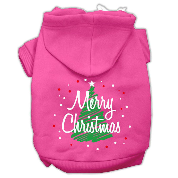 Scribbled Merry Christmas Screenprint Pet Hoodies Bright Pink Size XS (8)