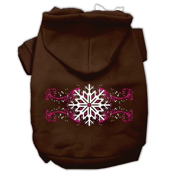 Pink Snowflake Swirls Screenprint Pet Hoodies Brown Size L (14)