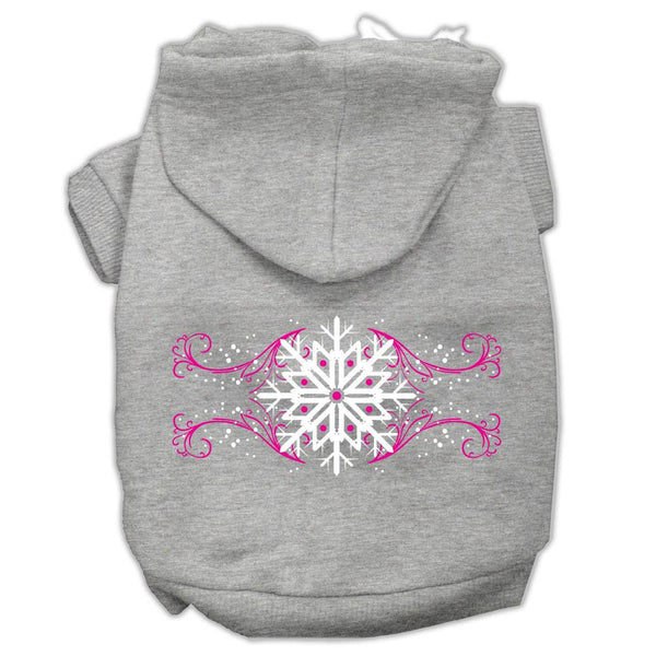 Pink Snowflake Swirls Screenprint Pet Hoodies Grey Size XS (8)