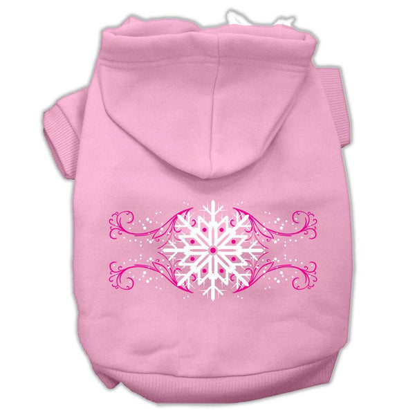 Pink Snowflake Swirls Screenprint Pet Hoodies Light Pink Size XS (8)
