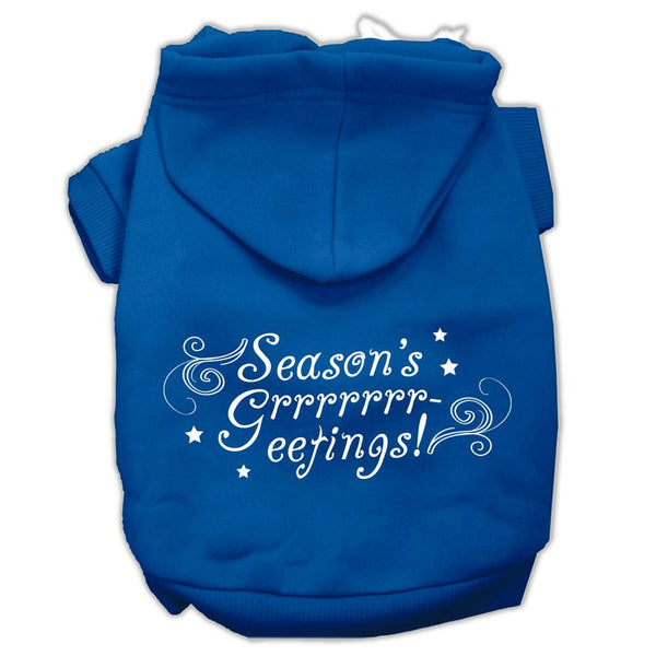 Seasons Greetings Screen Print Pet Hoodies Blue Size XXXL(20)