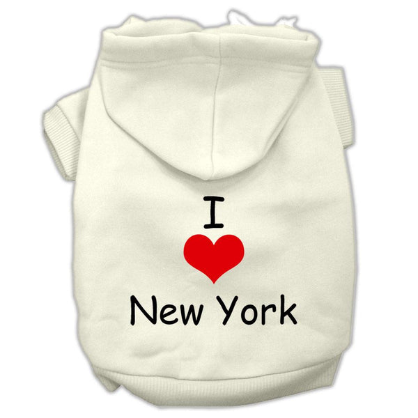 I Love New York Screen Print Pet Hoodies Cream Size Lg (14)