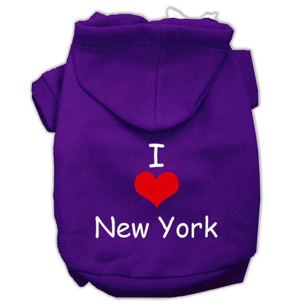 I Love New York Screen Print Pet Hoodies Purple Size Lg (14)