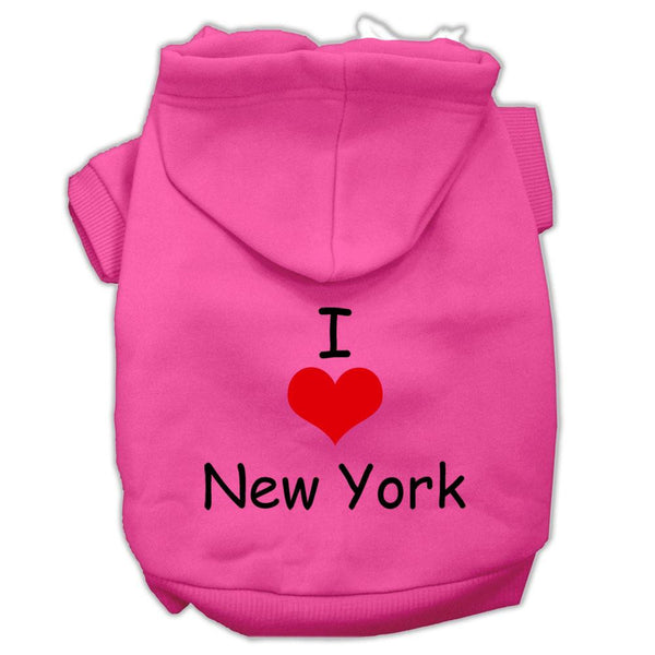 I Love New York Screen Print Pet Hoodies Bright Pink Size XS (8)