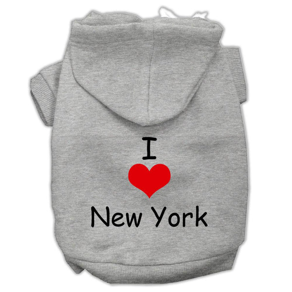 I Love New York Screen Print Pet Hoodies Grey Size XS (8)