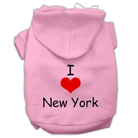 I Love New York Screen Print Pet Hoodies Pink Size XS (8)