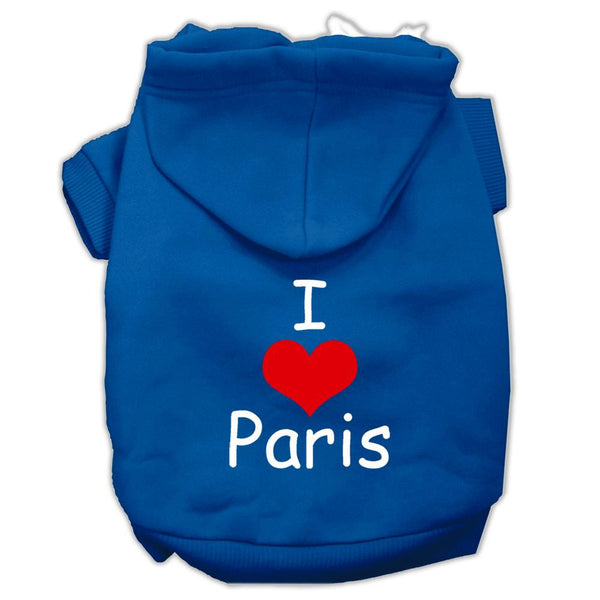 I Love Paris Screen Print Pet Hoodies Blue Size XS (8)