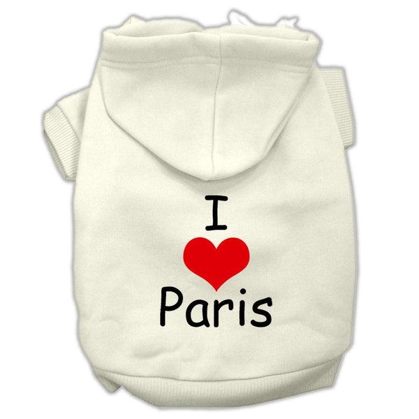 I Love Paris Screen Print Pet Hoodies Cream Size XS (8)