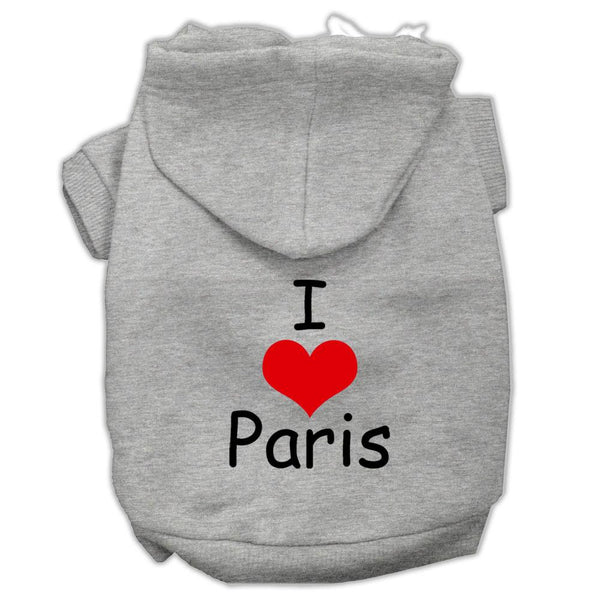 I Love Paris Screen Print Pet Hoodies Grey Size XS (8)