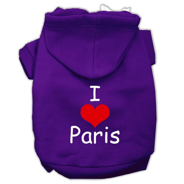 I Love Paris Screen Print Pet Hoodies Purple Size XS (8)