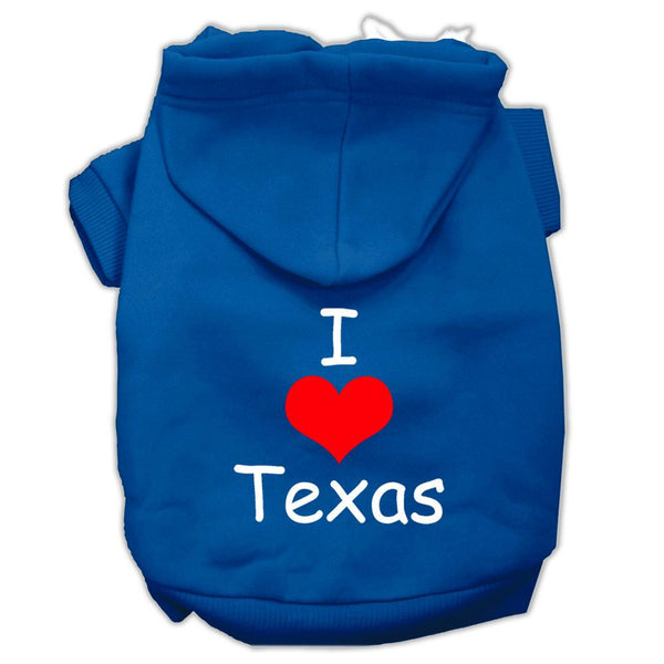 I Love Texas Screen Print Pet Hoodies Blue Size XS (8)