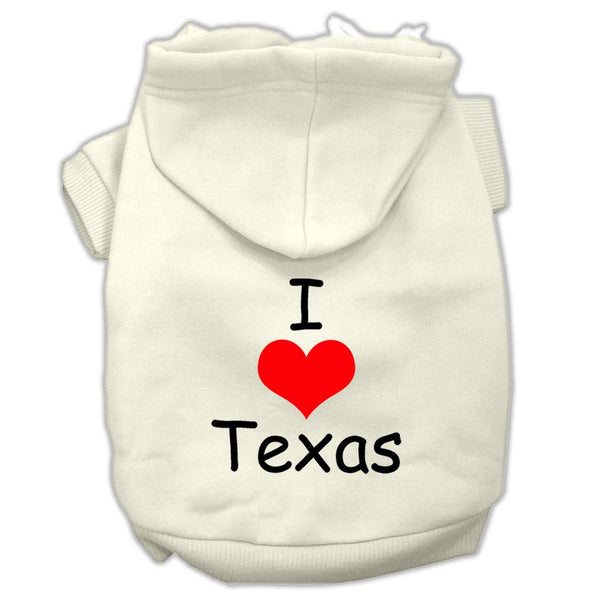 I Love Texas Screen Print Pet Hoodies Cream Size XS (8)