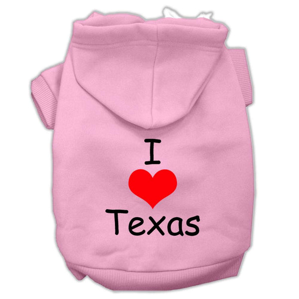 I Love Texas Screen Print Pet Hoodies Light Pink Size XS (8)