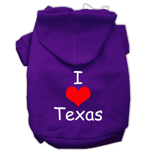 I Love Texas Screen Print Pet Hoodies Purple Size XS (8)