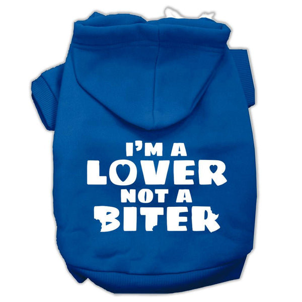 I'm a Lover not a Biter Screen Printed Dog Pet Hoodies Blue Size Lg (14)