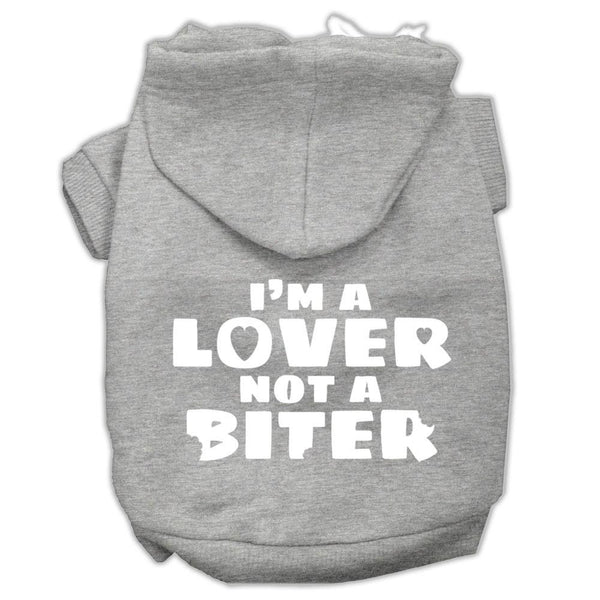 I'm a Lover not a Biter Screen Printed Dog Pet Hoodies Grey Size XS (8)